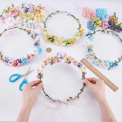 ACRNIGHEET Make Your Own Flower Crown Crafting Kit, Plum Blossom Series Flower Crown Kit, Can Make 16 Sets Wreath Headband and Bracelet Craft Kit, DIY Floral Crown Creative Gifts for Princess