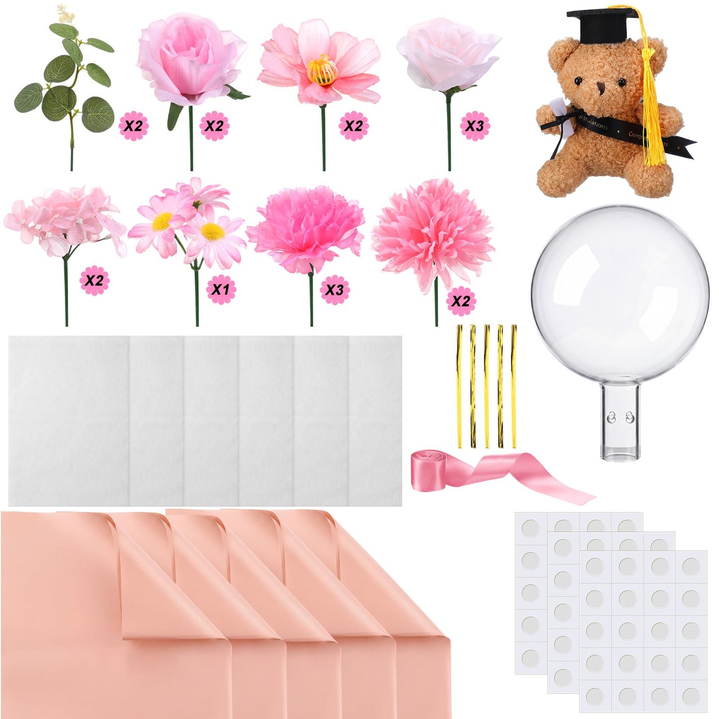 Soulchen Graduation Money Flower Bouquet Kit for DIY Handmade Graduations Balloon Bouquet Artificial Flower Gift for School, College Grad Ceremony for Her Him Grad Party Gifts Favors(Cute,Pink)