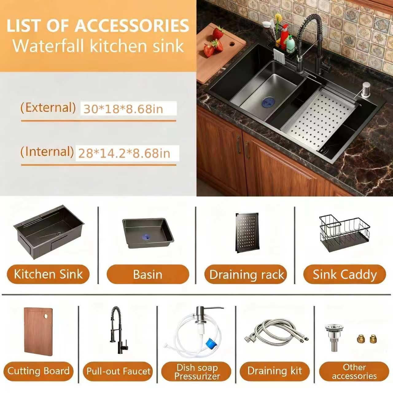 30 Inch Black Drop-In Stainless Steel Kitchen Sink: Single Bowl Deep Scratch Resistant 16 Gauge Workstation with Faucet & Accessories Combo for Family Kitchen