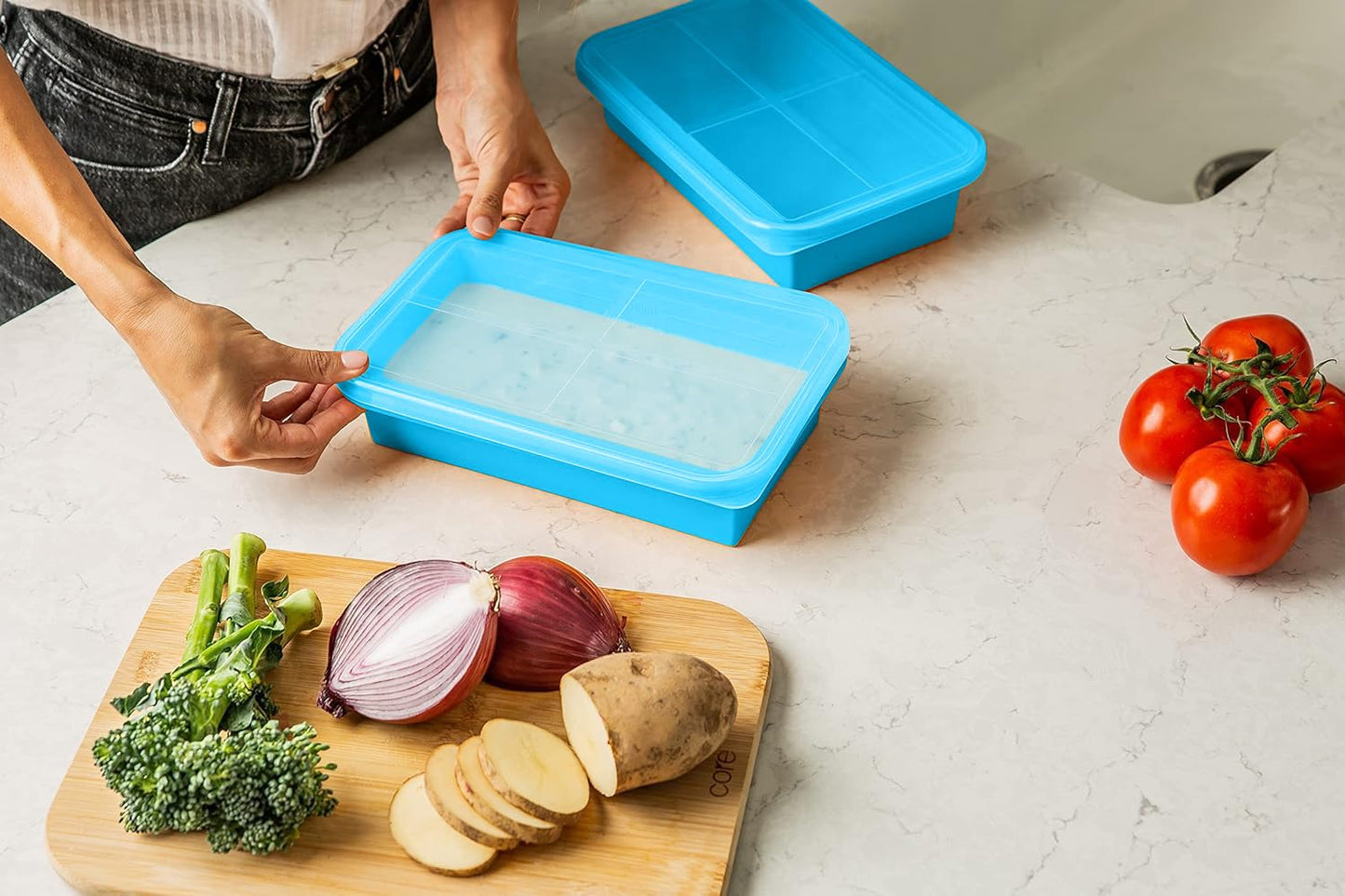 MT.BAY (2 Pack) Large Silicone Freezer Containers For Soup, Pasta Sauce, Leftovers, Broth & More - 6 Cup Reusable BPA Free Non Plastic Food Storage Freezing Ice Trays With Lids & Measurement Lines