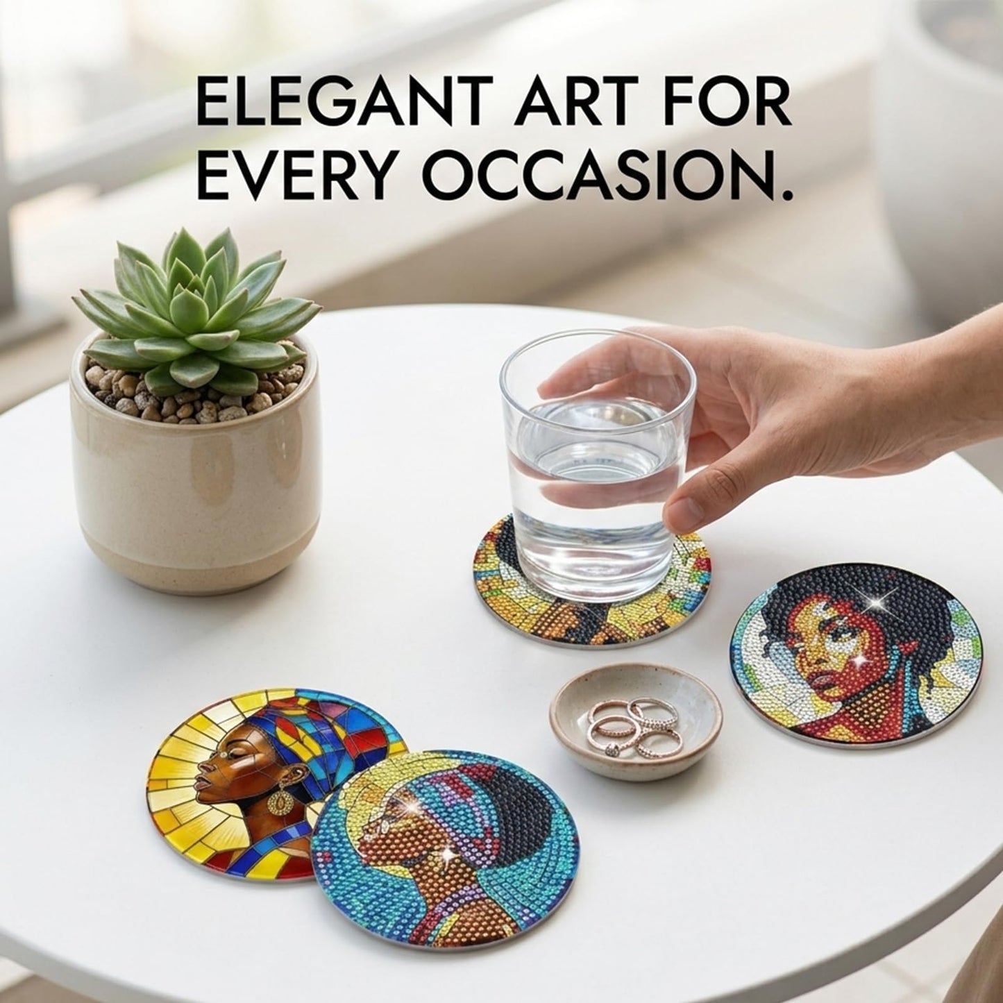 8 PCS Black Girl Diamond Art Coasters Kits for Adults - 4 Inch DIY Diamond Painting Coasters, Artistic African American Women 5D Mandala Crafts for Fun DIY Experience, Beginners, Gift