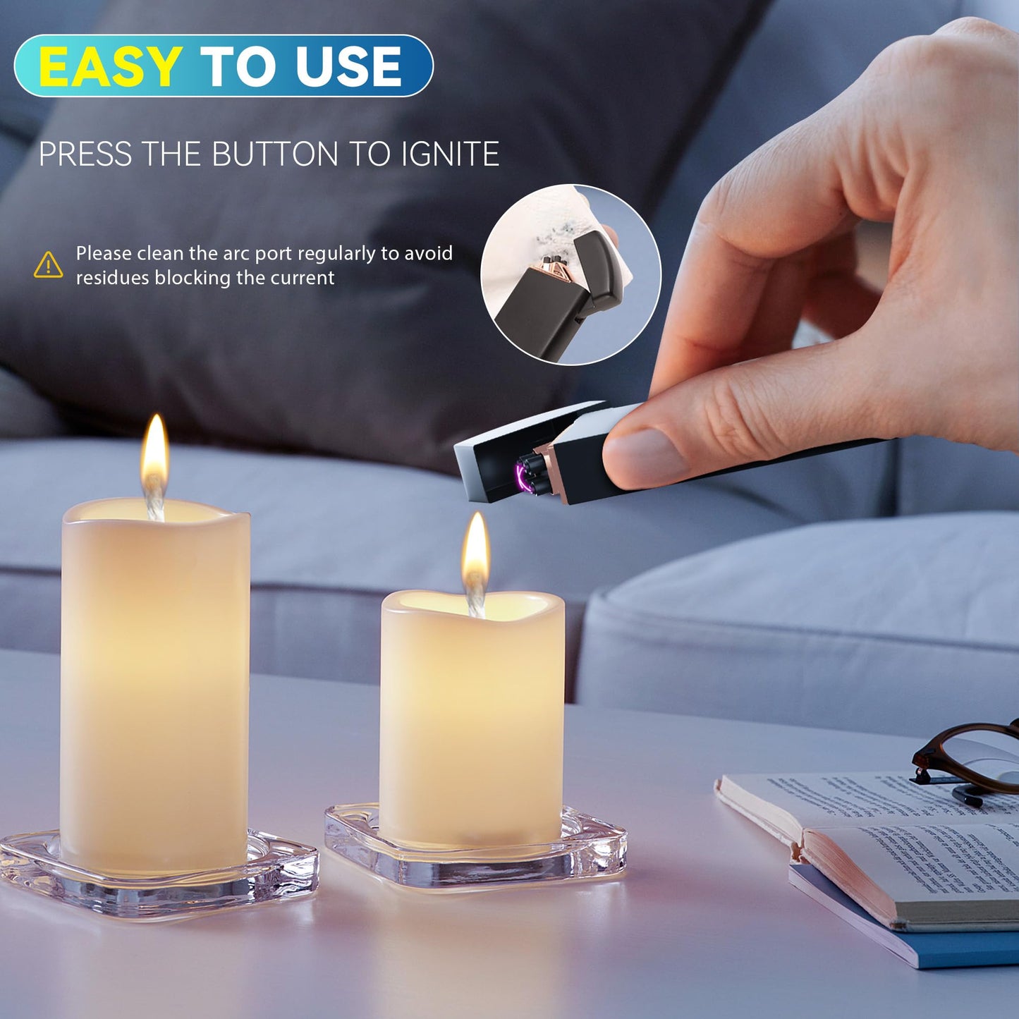 Coquimbo Gifts for Men Dad Him, Electric Lighter USB Rechargeable Windproof Flameless Dual Arc Plasma Lighter for Household Candle Incense Fireplace (Black)
