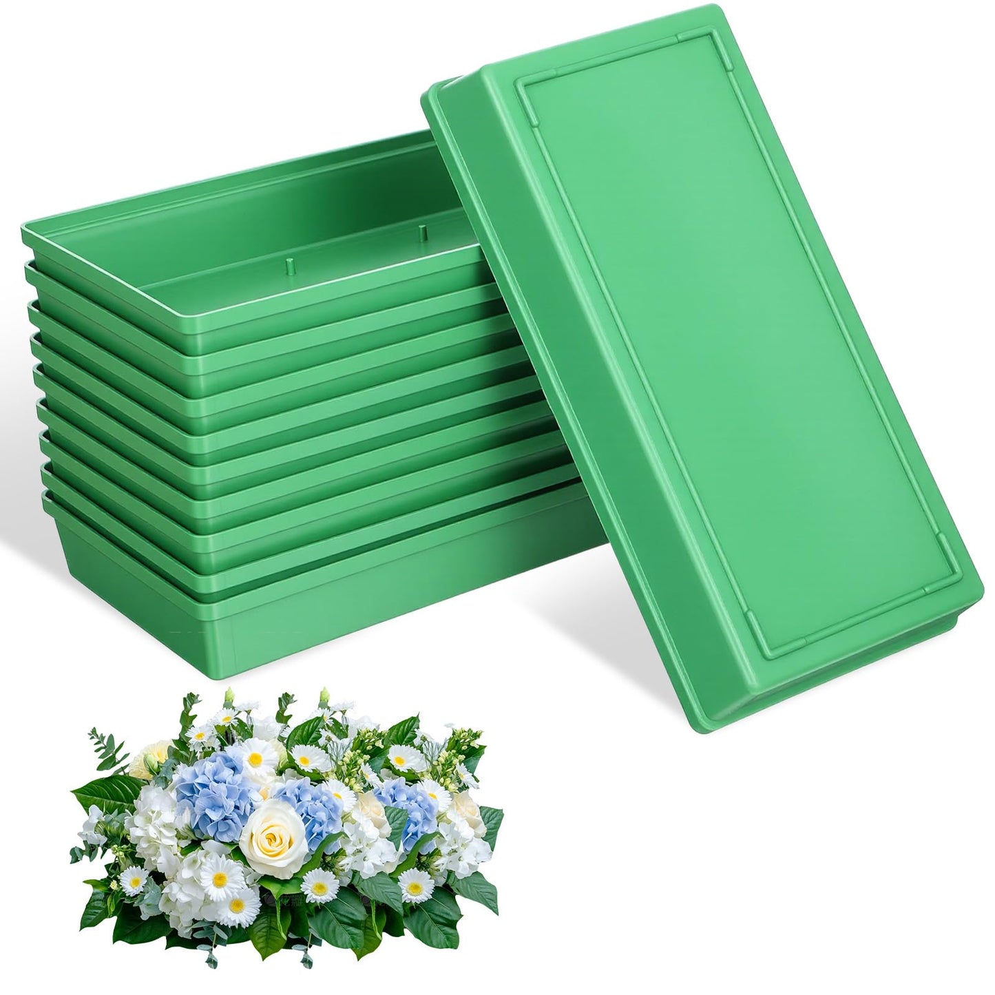 Kifmurase 10PCS Floral Foam Bowls, 10.8 × 5.4 × 1.5 inch Rectangle Wet Floral Foams Base Tray, Green Foam Block Container, Flower Arrangements Supplies for Table Party Wedding Festival Flower Decor