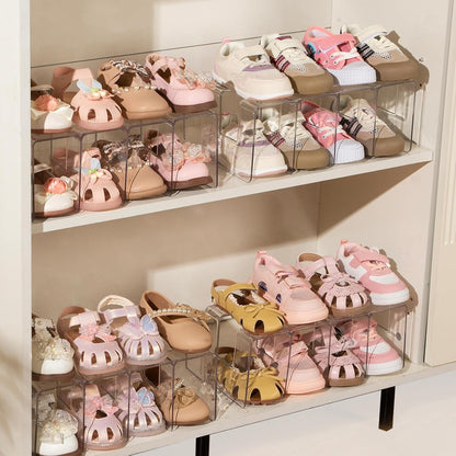 2PACK Closet 4 Clear Acrylic Kids Shoe Rack for Organizers and Storage, Small Clear Shoe Rack Sections Toddler Baby