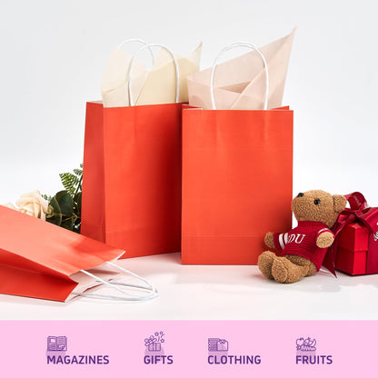 32 Pack Paper Gift Bags with Handles, 5.8"×3.2"×8.25" Party Favor Bags, Small Goodie Bags Bulk for Birthday, Crafts, Wedding, Party Supplies (Halloween Orange)