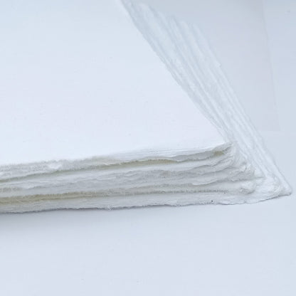 E-Tailor Handmade Cotton Paper Deckle Edge Loose Leaf Sheets 130 GSM Ivory White (5x7, Ivory-1-Pack of 50)