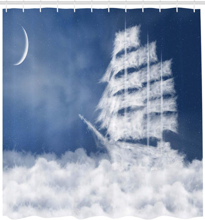 Ambesonne Nautical Shower Curtain - Yacht in The Ocean, Cloth Fabric Bathroom Decor Set with Hooks, 69" W x 75" L