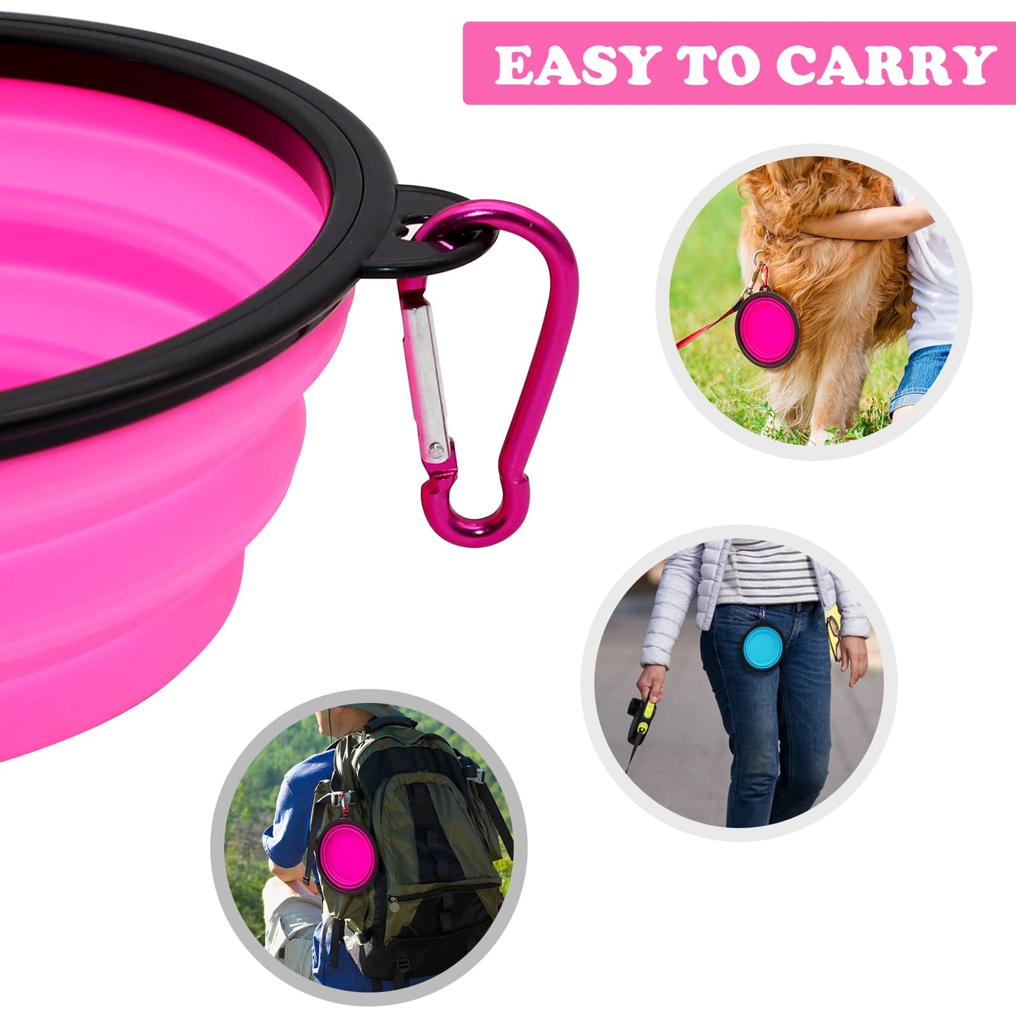 2-Pack Small Dog Travel Bowl, Collapsible Bowls for Dogs, Foldable Cat Water Bowl, Portable Pet Feeding Watering Traveling Dish (Black & Orange)