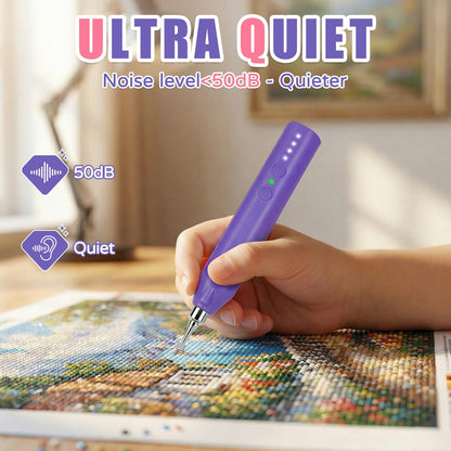 Jzzuau Electric Diamond Painting Pen with LED Light, Cordless Diamond Art Pens Accessories 4-Heads No Wax Rechargeable Automatic E-Painter Tools for Adults DIY Kit Beginners (Purple)