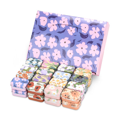 YGFRSTO 32 Pack Mini Floral Tin Boxes with Hinged Lids - Compact Storage Boxes for Small Items, Gift Wrap, Pill Cases or Mint Tins