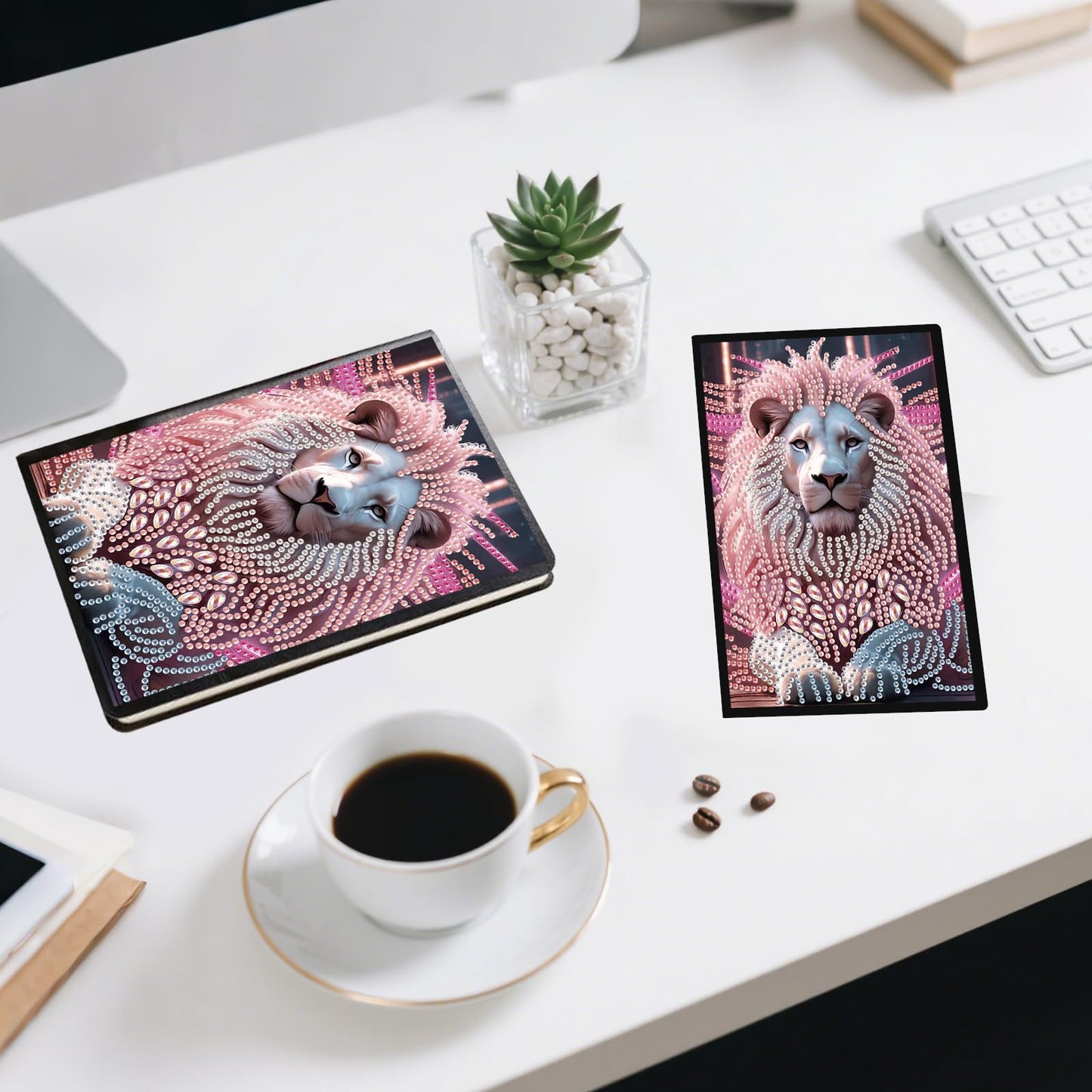 JZHYOAN DIY Diamond Painting Blank Notebook Kits Lion Special Shape Diamond Art Kits Dairy Travel Drawing Message Art Gifts Notepad A5 Hardcover Journal Note Book for Work Note Taking Adult