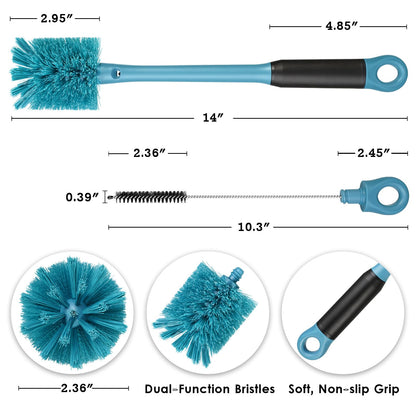 Purtribe 2-in-1 Bottle Cleaning Brush and Hidden Straw Brush, Long Handle Water Bottle Brush Cleaner with Replaceable Head for Sports Bottles, Baby Bottles, Mugs, Straws, Smokey Blue