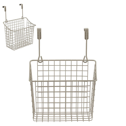 Spectrum Hanging Baskets for Organizing (Large, Satin Nickel) - Grid Over the Cabinet Wire Basket for Kitchen or Bathroom - Door Hanging Storage Organizer for Cleaning Supplies, Washcloths, & Towels