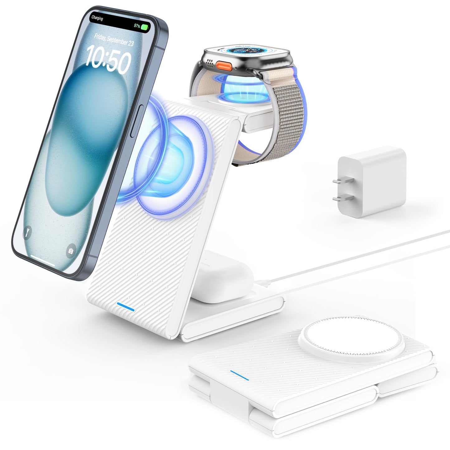 Wireless Charging Station for Apple - 3 in 1 Wireless Charger Stand Dock Watch and Phone Charger Station for Apple Watch 11/8/7/SE/6/5/4/3/2, iPhone 17 16-12 Pro Max SE XS X, Samsung, AirPods Pro/3/2