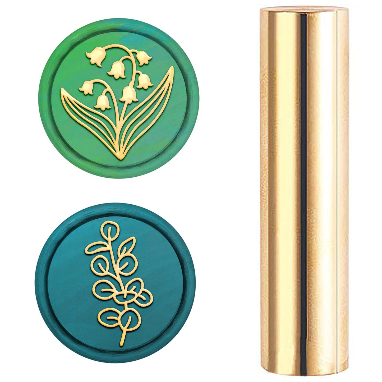 CRASPIRE 15mm Wax Seal Stamp Mini 2 Sides Pattern Brass Sealing Stamp Lily of The Valley Eucalyptus Leaves Vintage for Wedding Invitations Envelopes Halloween
