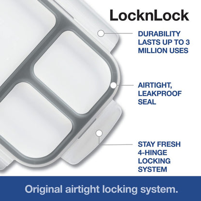 LocknLock LOCK & LOCK On the Go Meals Three Compartment Divided Lunch Box Container with Sauce Cup for School or Work, 50.7-Ounce, Gray