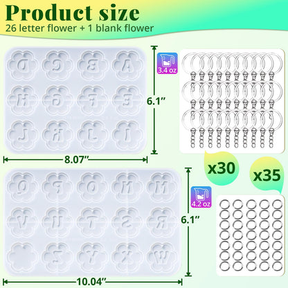 LET'S RESIN Keychain Resin Molds Silicone with Hole, 27 Cavities Flower Alphabet UV Resin Jewelry Pendant Molds kit for Beginner, Letter Epoxy Resin Molds for Keychain Pendant Jewelry Making