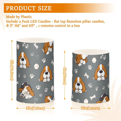Pigsaly Flameless Candles Battery Operated Baseball Cute Basset Hound Dogs Flickering Led Pillar Candles with Remote Control Colour Changing Warm Light Candles for Halloween Christmas Wedding