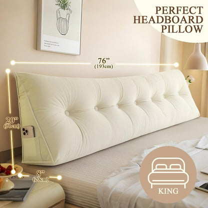 DANGHOOGY Headboard Pillow King, Large Triangular Wedge Headboard Pillow for Reading and Resting, Backrest Positioning Support Pillow with Removable Cover (Beige)
