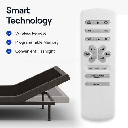 Nectar Premier Adjustable Base - Full - Head & Foot Incline - Wireless Remote with Memory- 3 Massage Settings - 4 USB Ports - Anti-Snore & Zero Gravity