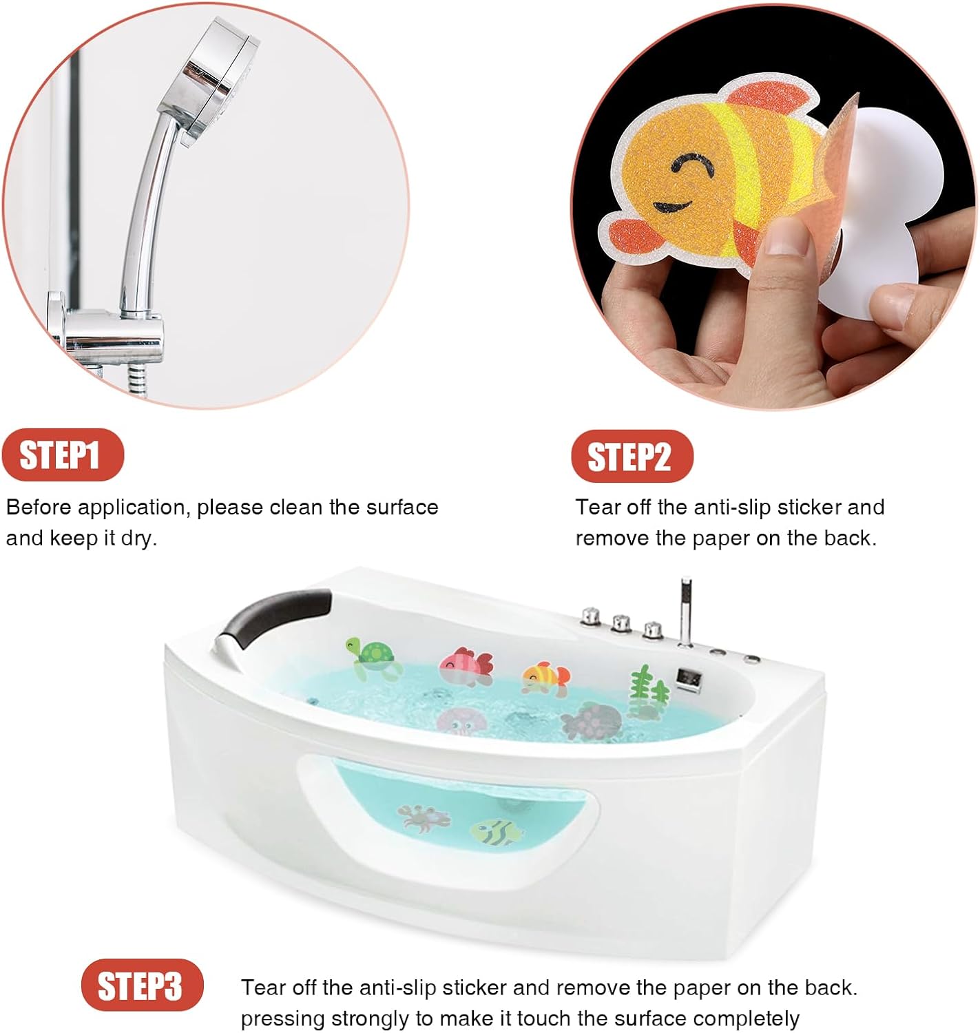 20pcs Secopad Non Slip Bathtub Stickers, Submarine Sea Creature Adhesive Kids Anti Slip Decal Treads for Shower