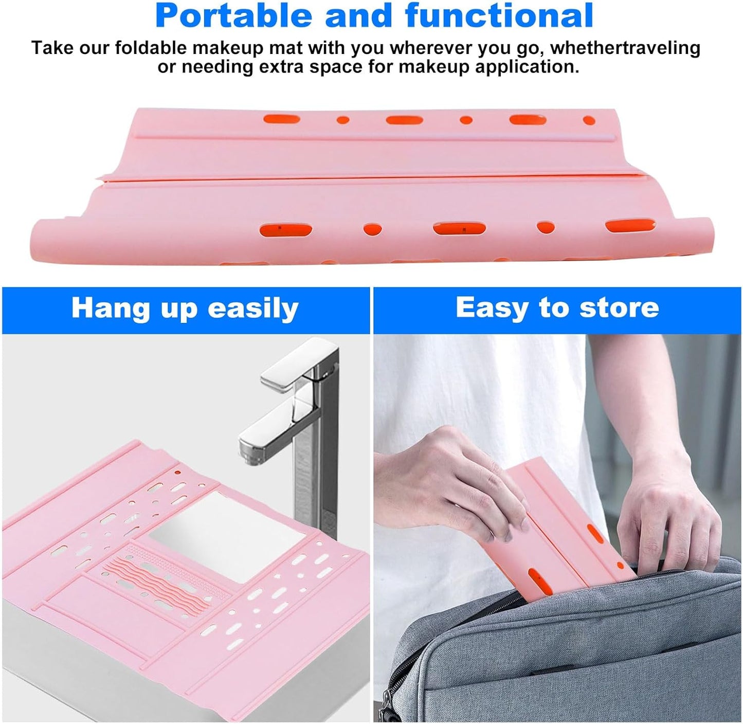 Bathroom Sink Cover, Foldable Makeup Brush Cleaning Mat, Silicone Sink Topper, Heat Resistant Makeup Organizer