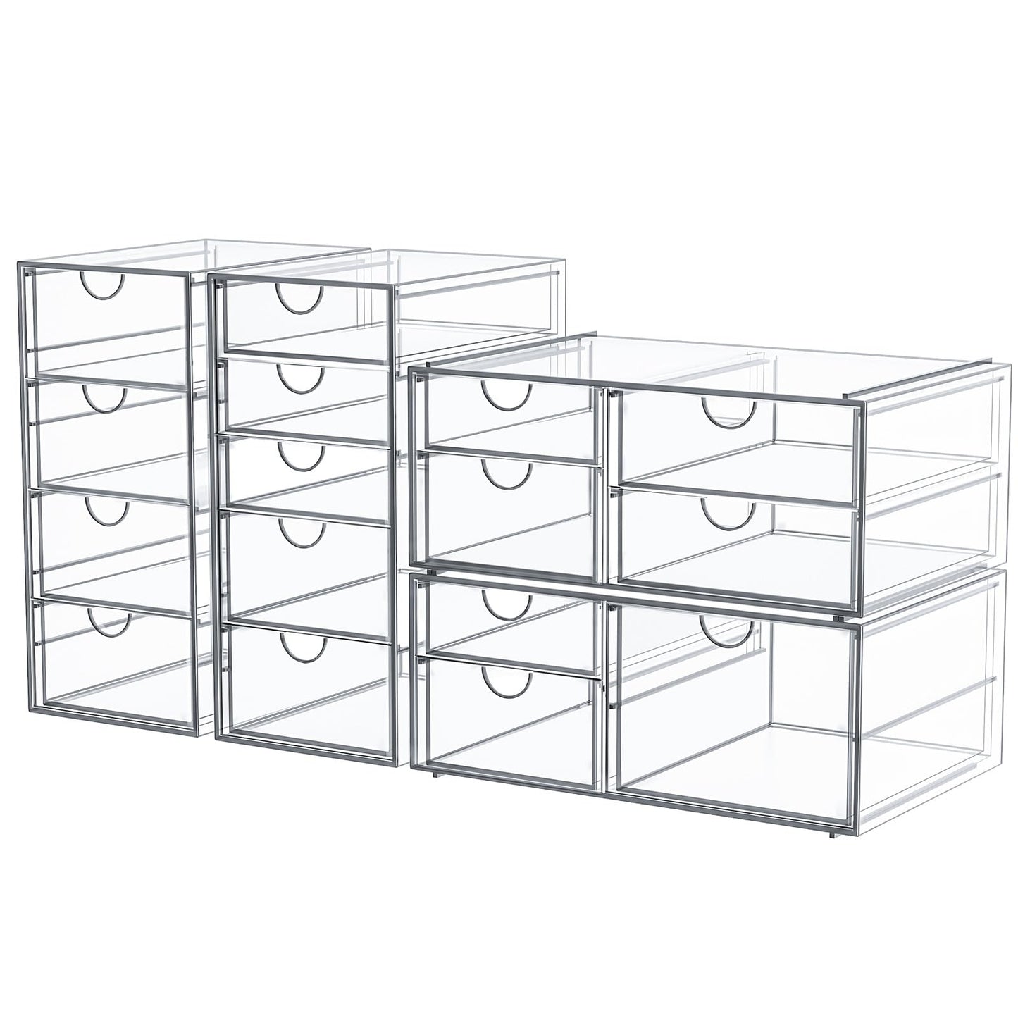 caktraie Makeup Organizer Storage With 16 Drawers, 4 Pcs Desktop Office Supplies, Desk Organizers, Clear Accessories, Dustproof Storage Drawer and for Make Up, Jewelry, Pen, Stationary