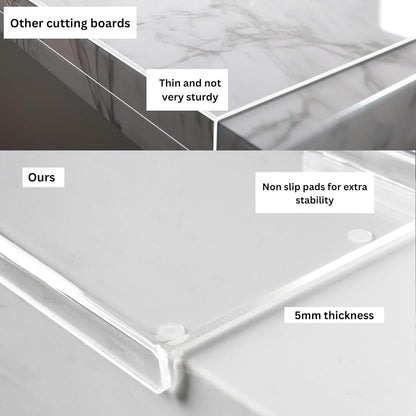 Acrylic Cutting Board With Counter Lip - Clear Cutting Board with Detachable Grater and Spoon Holder for Countertop
