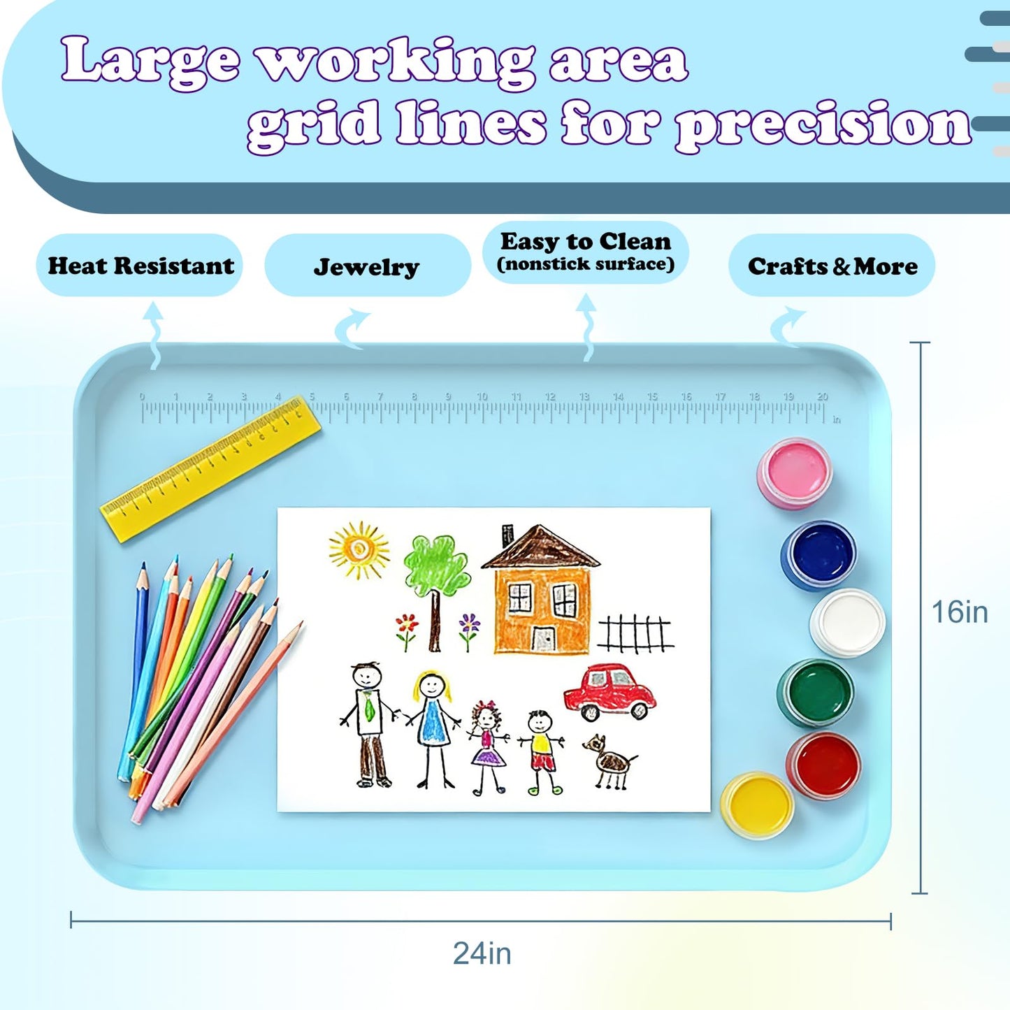Silicone Art Mat for Crafts, 24"x16" Silicone Painting Mat to Keep Clean Protects Surfaces Perfectly for Crafts, Legos, Resin & Jewelry-Making, DIY Crafts Mat (Blue)