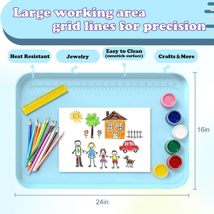 Silicone Art Mat for Crafts, 24"x16" Silicone Painting Mat to Keep Clean Protects Surfaces Perfectly for Crafts, Legos, Resin & Jewelry-Making, DIY Crafts Mat (Blue)