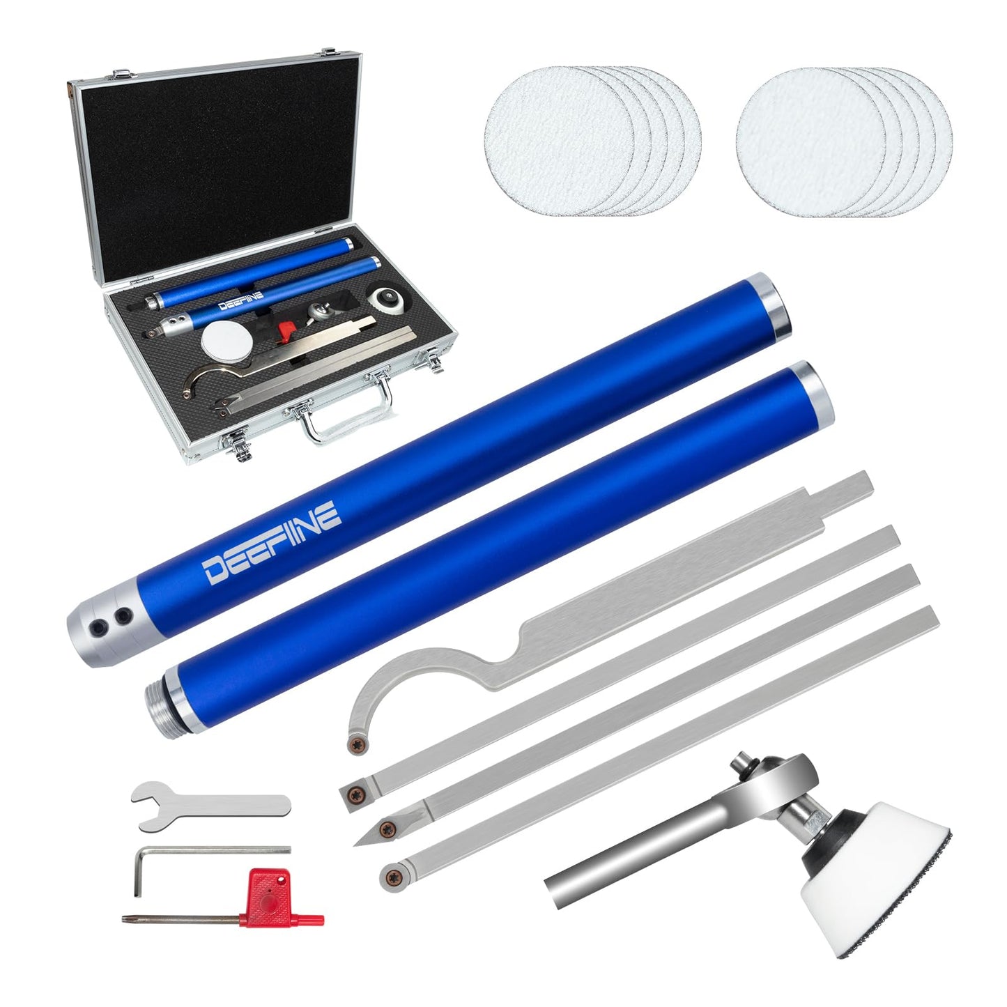 DEEFIINE Carbide Tip Wood Lathe Turning Tool set With Bowl sander, Lathe Roughing and Finishing Hollowing Tool Interchangeable Aluminum Alloy Handle with 4pcs Carbide Inserts For Woodturning