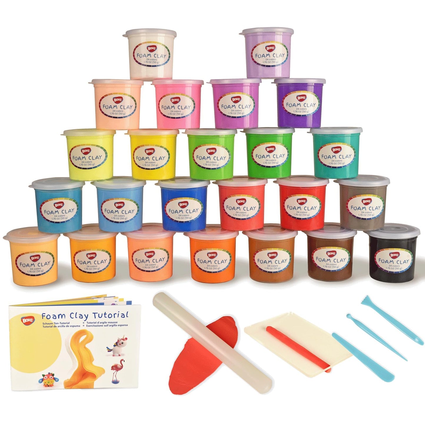 BOHS Air Dry Clay for Kids, 24 Colors Foam Modeling Clay Kit with Sculpting Tools & Tutorial (2.65 lb) - Arts and Crafts DIY Gifts for Girls & Boys Ages 4-12