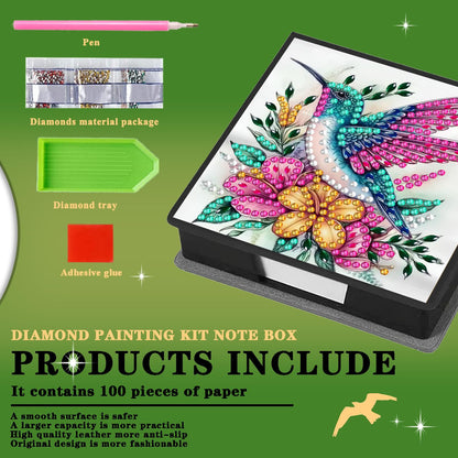 DOTZSO Diamond Art Kits for Adults Sticky Note Holder, Diamond Painting Notes Box Diamond Dots Decoration Gem Arts and Diamond Office Desk Supplies Contains 160 Sheets of Paper Hummingbird