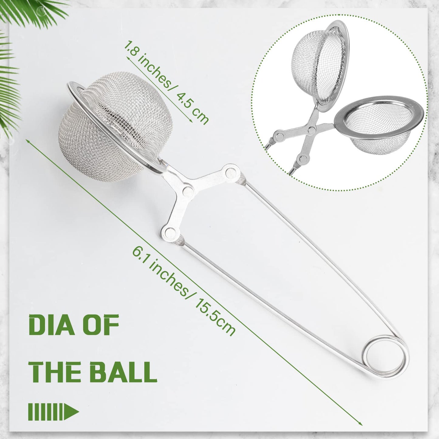 Yinder Loose Leaf Tea Infuser Stainless Steel Mesh Snap Tea Ball Strainers with Handle Metal(Silver)