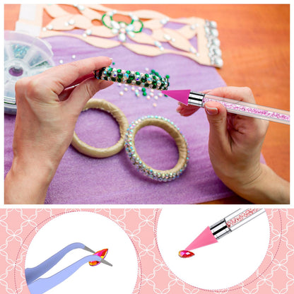 Tatuo 4 Set/26 Pcs Rhinestone Picker Tool Dotting Pen Dual-ended Nail Art Rhinestones Applicator Gems Crystals Beads Picker Wax Pencil with 20 Wax Head 2 Tweezers DIY Nail Art Tool(Pastel)