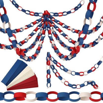 Eaasty 300 Sheets Red White Blue Paper Chain Strips, 4th of July Paper Chains Craft, 46 Feet Total Length Patriotic Garland for American Independence Day Party Decorations with 1 Double Sided Tape