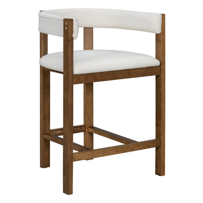 Christopher Knight Home Set of 2 Rylan Modern Fabric Upholstered Dining Room Counter Height Barstools,Kitchen Island Rubberwood Counter Stool,Armchair with Footrest+Curved Backrest,Beige+Walnut