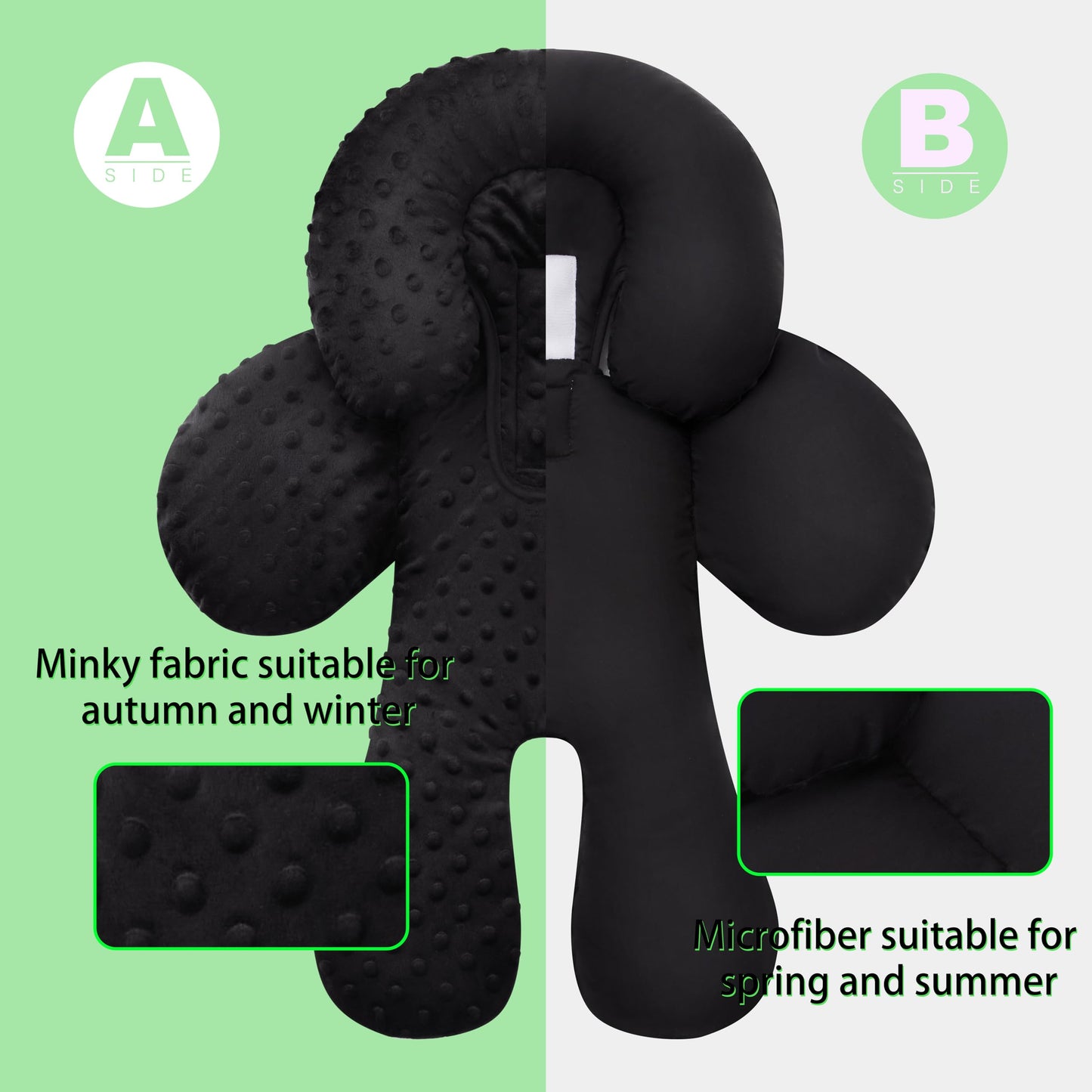 Pro Goleem Infant Car Seat Insert, Baby Head Neck Body Support, Soft Minky Newborn Car Seat Insert, 2-in-1 Reversible, Boys and Girls, Black