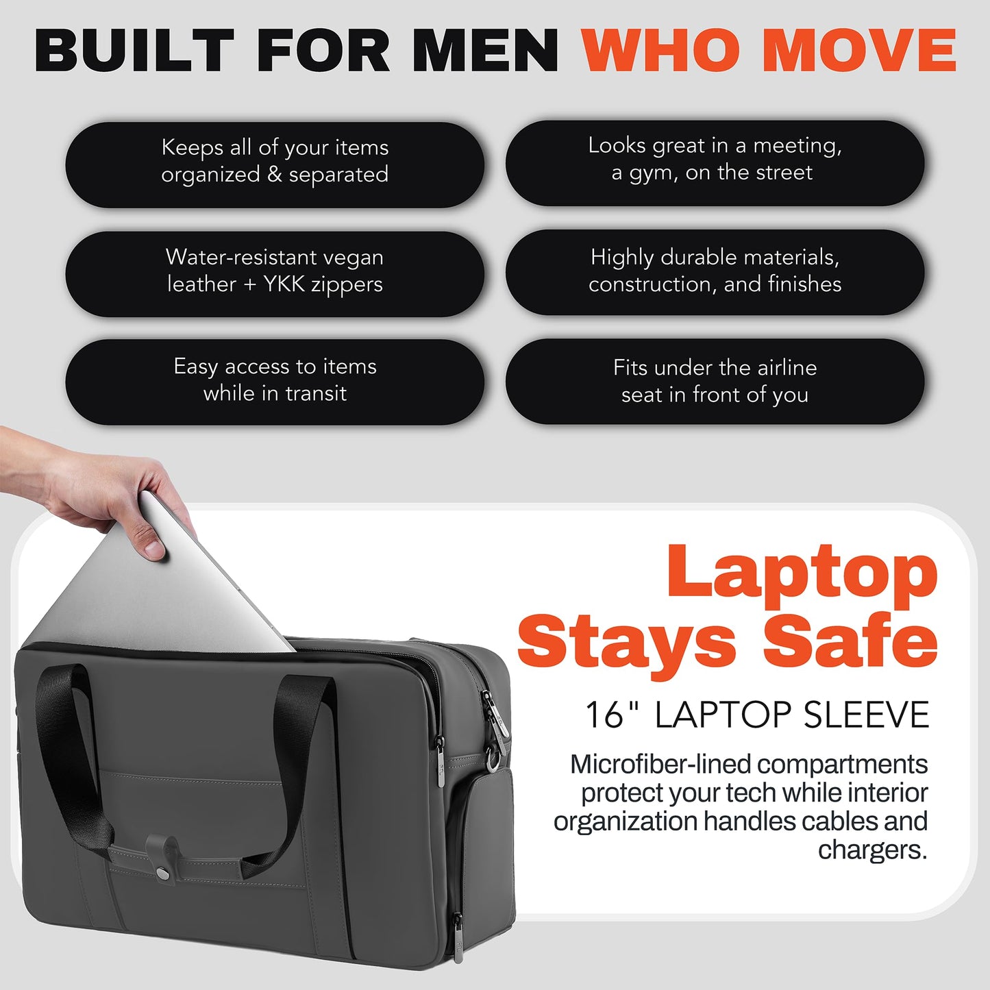 The FTL Lite Mens Gym to Office Bag - 17L Briefcase Gym Bag Hybrid with Shoe Compartment & 16" Laptop Sleeve - Executive Daily Carry & Overnight Duffel for Athletic Business Pros - Gray