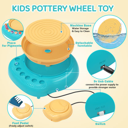 Pottery Wheel for Kids, Arts & Crafts Pottery Painting Toys Kit for Kids Ages 8-12, Art Supplies with 3 Pack Air Dry Clay and Clay Tools, Birthday Easter Gift for Girls Boys 6 7 8 9 10 11 12