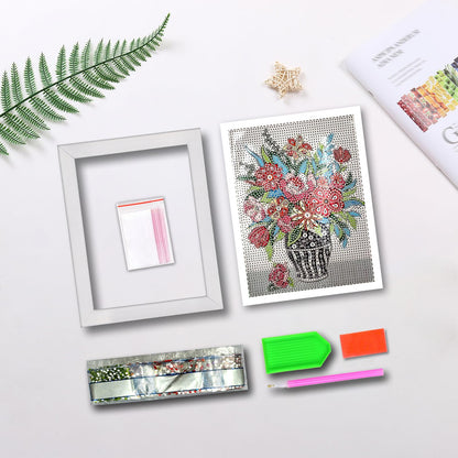 QIOUOL Flower Diamond Art Painting Kits for Kids Adults Beginners with Wooden Frame Girls Art Crafts Rhinestone Gem by Number Kits,Diamond Art Kits for Teens,Birthday Gifts and Office Decor