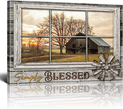 Rustic Old Barn Canvas Wall Art, Farmhouse Barn Family Decor Print, 12x16 Inch Framed