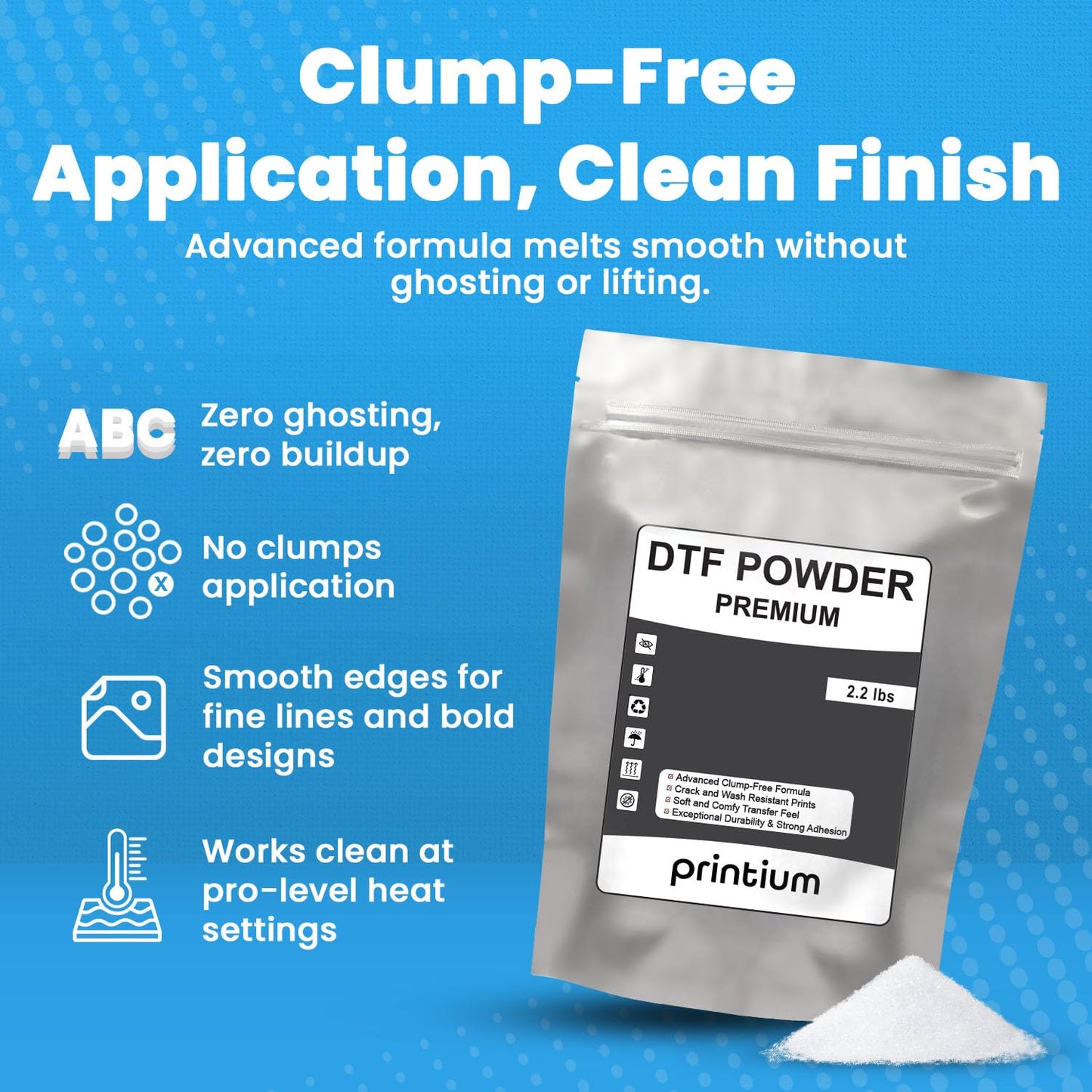 DTF Powder Premium 2.2 lbs (1KG / 35.3 oz) – Hot Melt Adhesive for DTF Heat Transfers – for Thin & Lightweight Fabrics – Soft & Strong Adhesion – Clump-Free Formula – Crack & Wash Resistant
