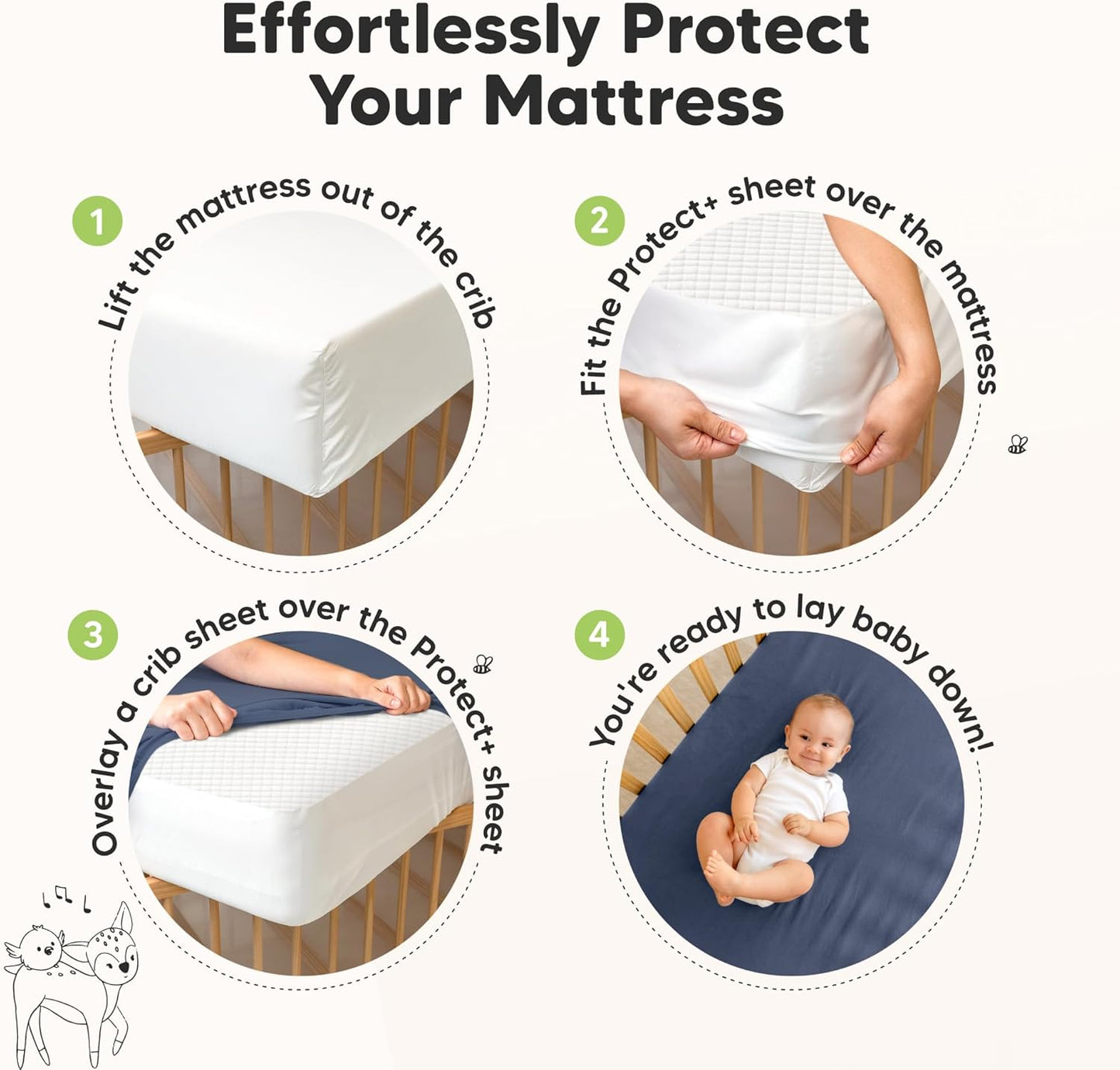 Skiennix 2-Pack Waterproof Crib Mattress Protector - Soft Quilted Cotton, Machine Washable, 52" x 28" (Soft Fern/Quin)