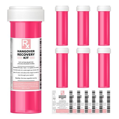 LOVEVOYAGE Bachelorette Party Favors - 6 Pack Pink Empty Pill Bottles, DIY Hangover Kit Supplies for 21st Birthday, Nashville Girls Trip, Bridal Shower & Wedding Guest Gifts