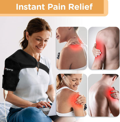 Comfytemp Shoulder Heating Pad for Rotator Cuff Pain Relief, Heated Shoulder Wrap for Frozen Shoulder Heated Brace, Birthday Gifts for Mom Women, 3 Heat Settings, 2H Auto-Off (S/M)