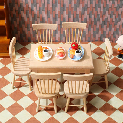 Toddmomy 1 Set Doll Furniture Miniature Furniture Decorative 1/12 Scale Miniature Table Chair Set for Dollhouse Kitchen Food Decoration Accessories (As Shown B)