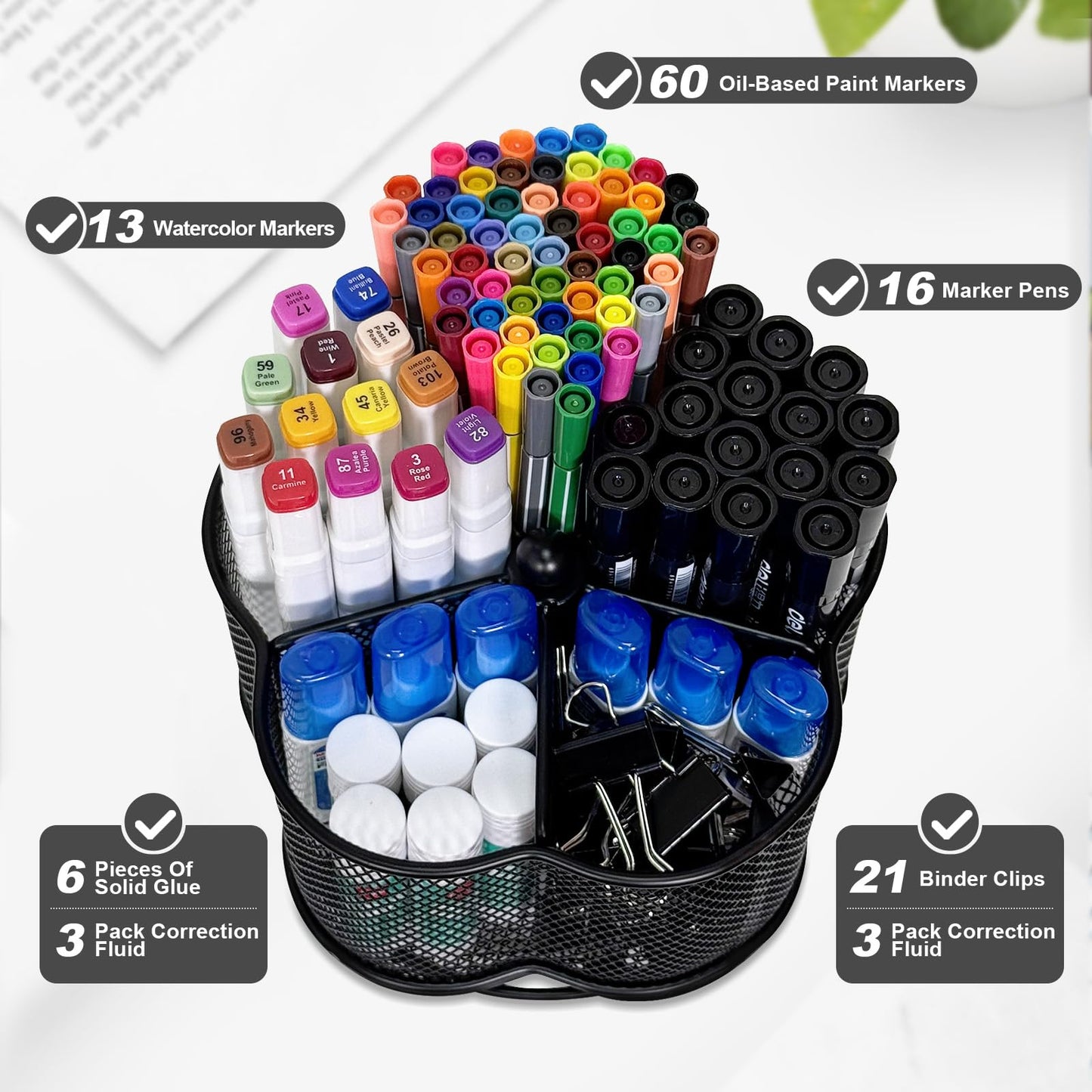 PNEUICALLY 360 Degree Rotate Pen Holder for Desk Mesh Desk Pen Organizer Pencil Holder Large Capacity Accessories & Workspace Organizers for School,Home (Black, No hook)