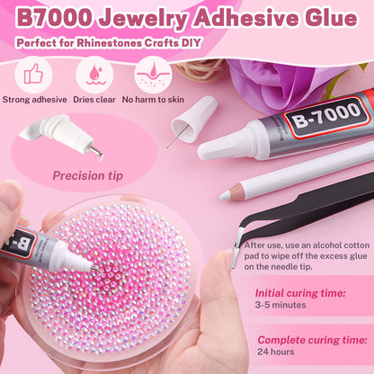 20000Pcs Pink Rhinestones for Bedazzling Kit with 3Pcs B7000 Jewelry Glue, Resin Rhinestones for Crafting Crafts，Bedazzler Kit Flatback Gems for Clothing Shoes Tumblers Nail Art