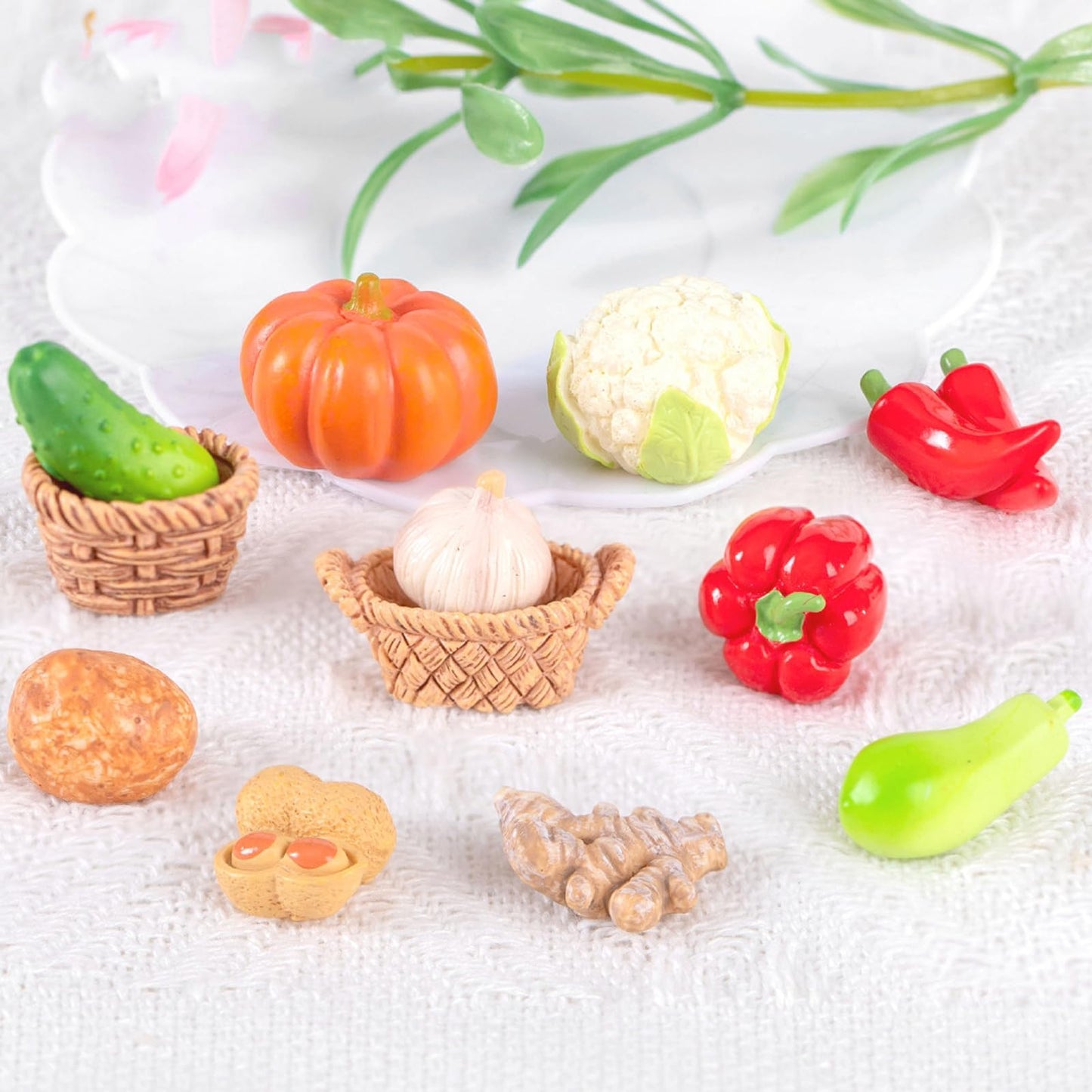 Exasinine 42 Pcs Miniature Food Mini Vegetables Figurines Miniature Baskets for Miniatures Food Kitchen Mini House Store